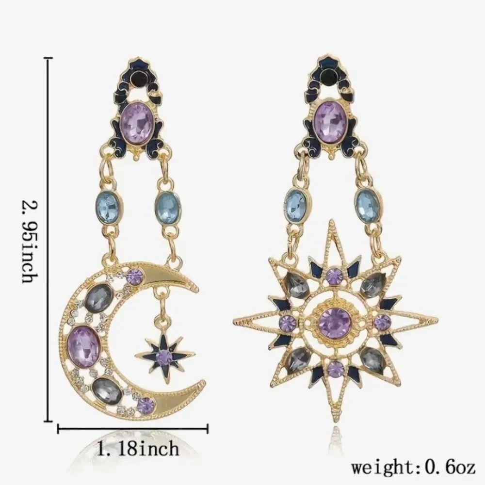 🔅🆕🔅 🌙 💜 Elegant Crystal Sun Moon Drop Long Earrings ☀️🌙✨